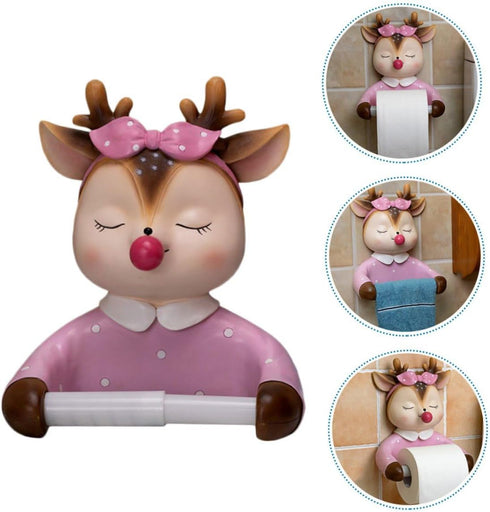 STOBAZA Cartoon Toilet Paper Holder Wall-Mounted Cute Deer Design Bathroom Tissue Rack Decorative Storage for Toilet
