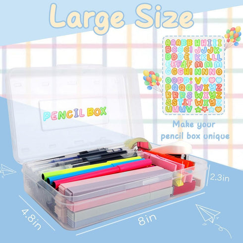 Large Pencil Case, Clear Pencil Box, Plastic Pencil Box Organizer, Hard Pencil Case, Crayon Box for Girls, 1 Pack Big