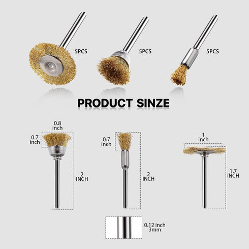 15 Pieces Copper Wire Brushes, Wire Brush Wheel Kits for Dremel Rotary Tools (1/8 Inch Mandrel)