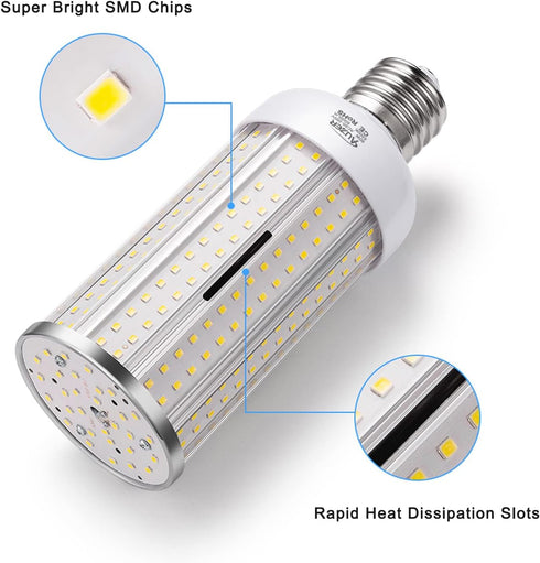 60W LED Corn Light Bulb, Large Mogul E39 Base, 6000-Lumen, 6500K Daylight Cool White for Large Areas