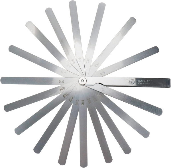 Feeler Gauge 17 Blades, 0.02mm to 1mm Thickness Gap Measuring Tool, 150mm/5.9" Length