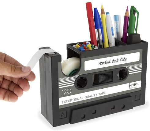 Cassette Tape Dispenser Pen Holder Vase, Black Pencil Pot Stationery Desk Tidy Container Gift by Onepalace