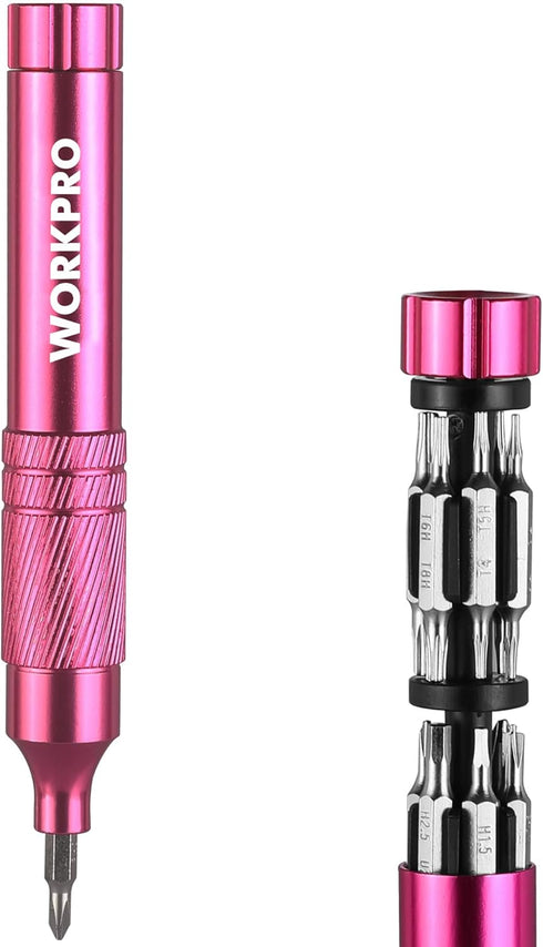 WORKPRO 24-in-1 Precision Screwdriver Set, 24 pcs Tough S2 Steel Bits for Eyeglass, Watch, Phone, Pink