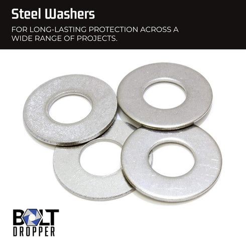100 Bulk Pack Stainless Steel Flat Washer by Bolt Dropper - Metal Washers for Bolts - 1/4" Inside Diameter, 5/8"