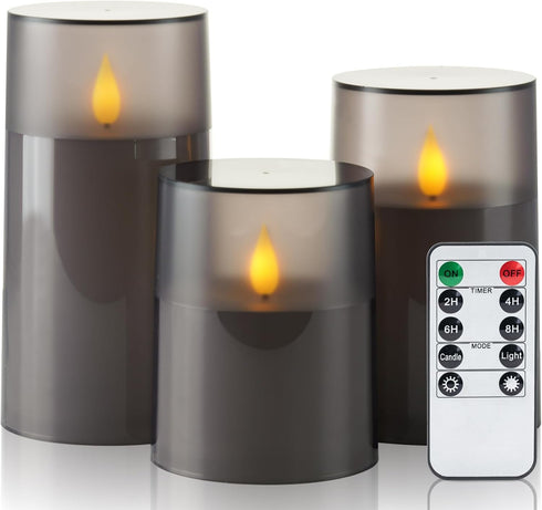 Homemory Flameless Candles Set of 3, Grey Acrylic LED Candles Upgraded Realistic