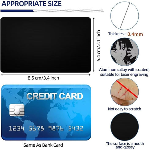 FONLAND 50pcs/Set 0.4mm Thickness Aluminum Metal Business Cards DIY Engraving Card for Home Office Supplies (Black)
