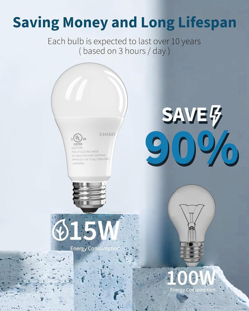 Bulbs, 100 A19, 5000K Bulb, 15W Lightbulbs E26 1500 Dimmable 6 Pack TJOY LED Light Watt Equivalent Daylight LED Bright