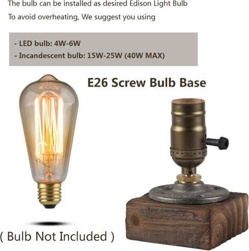 E26 Bulb) OuXean Vintage Table Lamp, Industrial Nightlight Steampunk Desk Lamp with Antique Lamp Holder for Bedroom