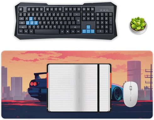 JDM Car Desk Mats, Large Mouse Pads with Japanese Anime Design, Gaming Cool R34 Mousepad for Desktop Keyboard Mat 35.4