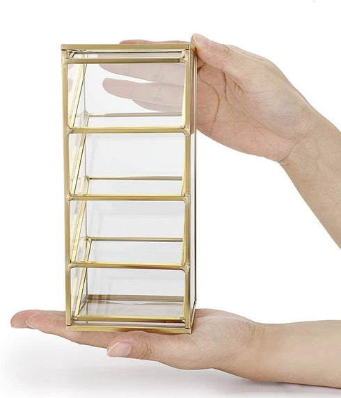 Hipiwe (4 Vintage Gold Metal Desk Organizer - Glass Make up Brushes lipstick Holder Dresser Organizer Pen Pencil
