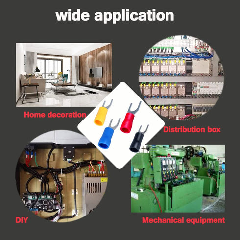 16-14 AWG 100Pcs Insulated Fork Spade Wire Connectors, SV2-3 U Type Electrical Crimp Terminals Kit