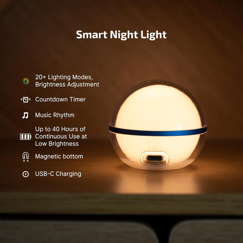 75 Dimmable OLIGHT Sphere C Smart Night Light, USB-C Rechargeable, Ambient Table Lamp with APP Control, Lumens RGB