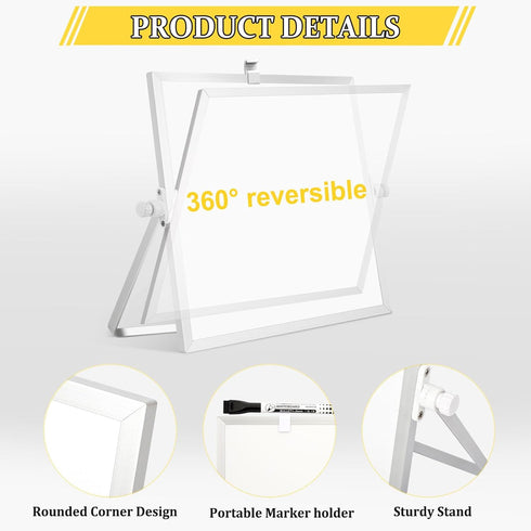 Dry Erase Magnetic White Board, 10" x 10" Double-Sided Desktop Whiteboard with Stand, Portable Small Whiteboard Set for Drawing, Office, Home, School by AMUSIGHT