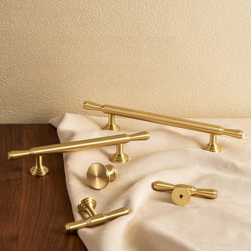 SANCHAKOU 2 Pack Dresser Handles Knobs Wardrobe Door Brass Handle Gold Single Hole Double Hole Bedside Table Cabinet