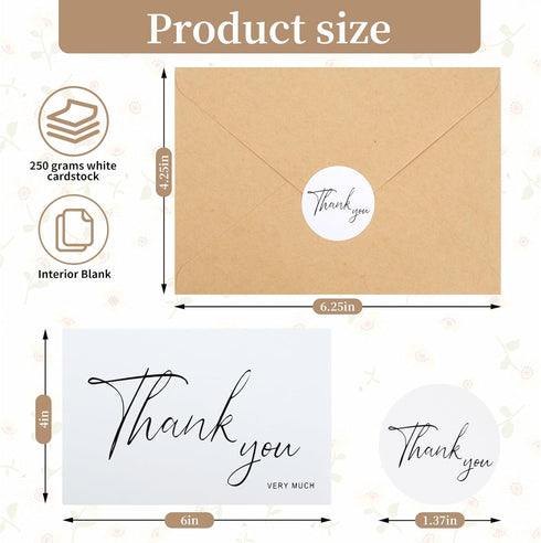 Joyberg Thank You Cards With Envelopes 34 pack, 4x6 Inch White Thank You Envelopes are Suitable for Weddings, Graduations, Funerals and Other Occasions. by Joyberg
