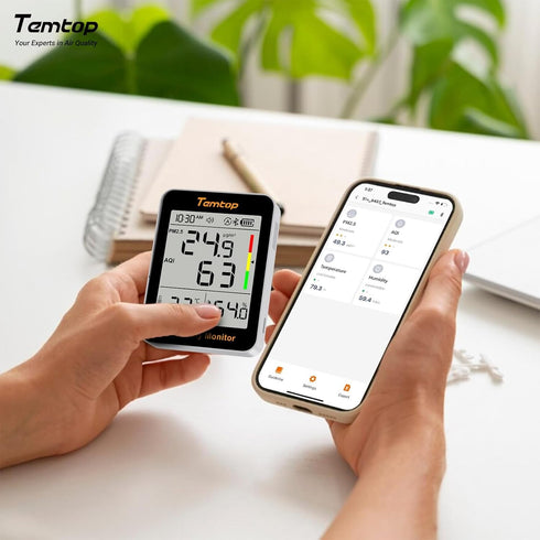 PM2.5, 60-Day Temtop Smart Air Quality Monitor with Indoor Thermometer & Thermo-Hygrometer AQI, Temperature
