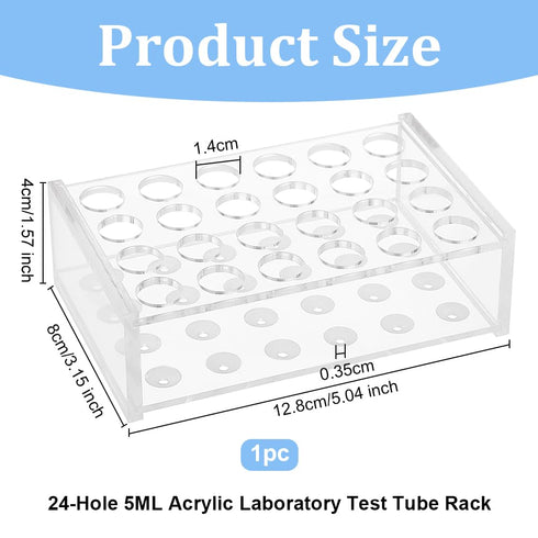 OLYCRAFT 24 Sockets Acrylic Clear Test Tube Rack Transparent Acrylic Test Holder Rack Centrifuge Tube Holder Labortory Display Stands for 5ml Test Tubes Chemistry Laboratory - Hole: 14mm 3.5mm
