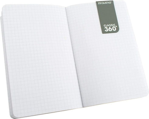 Zequenz Classic 360 Soft Bound Notebook Mini Pocket size journal Black 3.5 x 5.5 Grid pattern 128 sheets/256 pages premium paper
