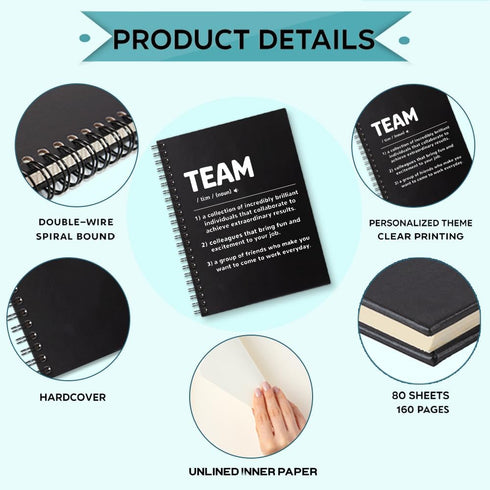Team Definition Spiral Notebook - 160 Blank Pages, Funny Team Work Gift for Coworkers, New Job Appreciation