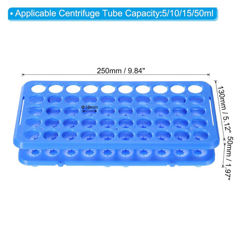 PATIKIL 50 Wells Tube Rack, 1 Pcs Vial Rack Double Layer Centrifuge Tube Holder for Microcentrifuge Tubes 5,10,15ml, Blue