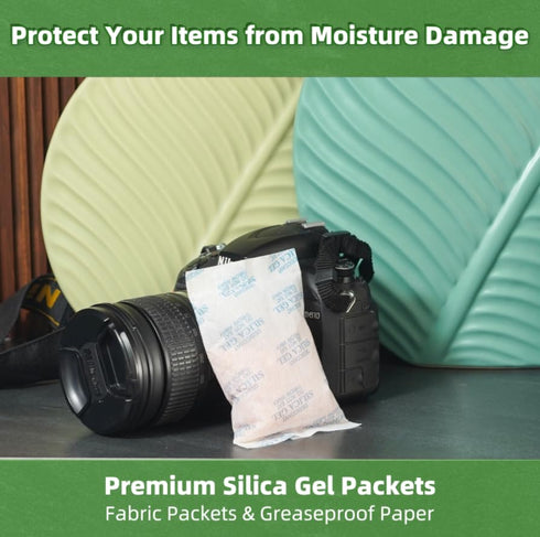 Silica Gel Packets - 10 Pcs 50 Gram Desiccant Packs for Moisture Control, Rechargeable Dehumidifiers Bags