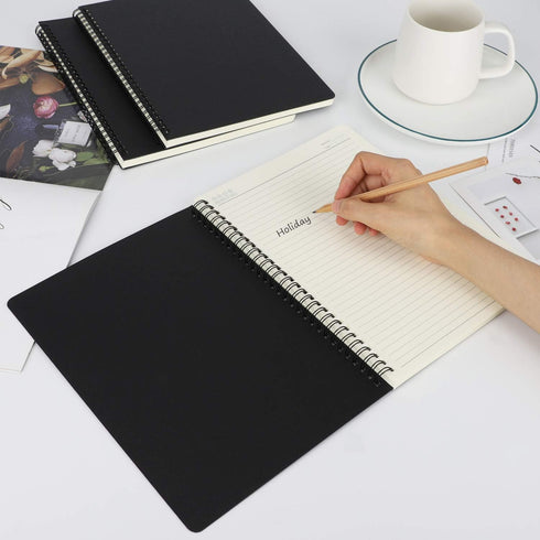 EUSOAR Spiral Lined Notebook - B5, 3 Packs, 120 Pages, Black Hardcover Ruled Travel Writing Journal