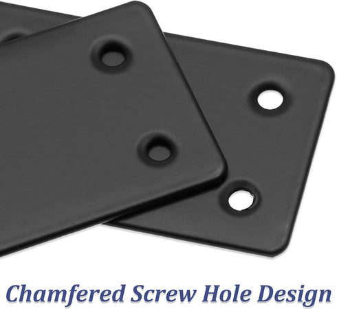 8Pcs Flat Straight Brace Brackets, Stainless Steel, Black Fixing Mending Joining Plates for Furniture Repair