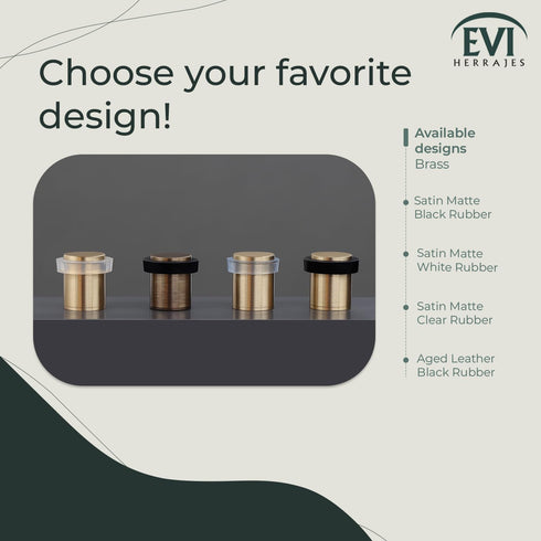 EVI Brass Door Stops | Door Stopper - Screw Fastening - Transparent Rubber Protector - 0.79 x 0.99 Inch