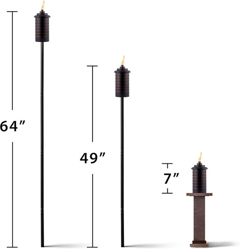 2-Pack 65-Inch TIKI Metal Black & Orange Easy Install Outdoor Torches, Decorative TIKI Torches for Patio, Lawn