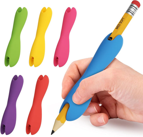 ELETIUO Pencil Grips for Kids and Adults,6-Pack Silicone Holders for Handwriting,Drawing,and Coloring,Ergonomic Dual-Head