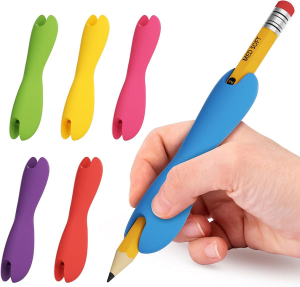 ELETIUO Pencil Grips for Kids and Adults,6-Pack Silicone Holders for Handwriting,Drawing,and Coloring,Ergonomic Dual-Head