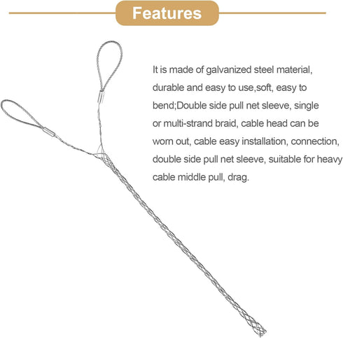 MECCANIXITY Cable Pulling Grip for Light & Heavy Cable (d:6-9mm, Silver) 33cm, 1.1FT Wire Mesh Puller Socks Grip