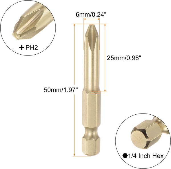 5pcs PH2 Phillips Head Screwdriver Drill Bit 2" Length 0.24" Dia 1/4 Inch Hex Shank S2 Steel Magnetic Cross Head for Power Tool by HARFINGTON