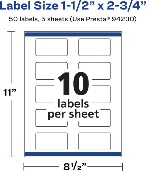 Avery Durable Waterproof Rectangle Labels, 1.5" x 2.75", 50 Total, Oil and Tear-Resistant, Laser/Pigment-Based Printable
