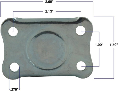 Heavy Duty Rubber Caster Wheel with Rigid Non-Swivel Top Plate - 2-Inch, 125 lb Load Capacity