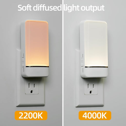 2PK Dawnrise Night Lights Plug into Wall, Invisible Motion Sensor Night Light, Soft Warm or Cool White Selectable