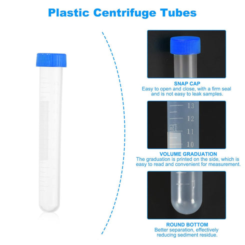 PATIKIL 15ML Plastic Centrifuge Tubes, 20 Pcs Round Bottom Tubes with Blue Screw Caps for Laboratory Liquid Use