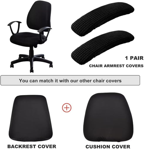 SARAFLORA Stretchable Office Chair-Arm Cover, Stain Resistant Spandex Slipcover for Desk Chairs Arm, Black