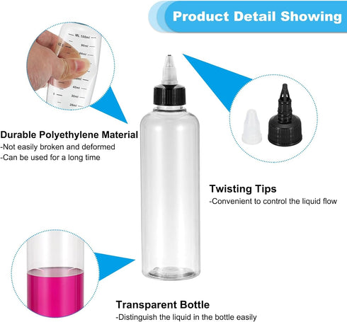 PATIKIL 8oz Plastic Dispensing Bottle, 6Pcs Squeeze Empty Bottles with Black Twist Cap for Liquids, Inks, Oils, Sauces