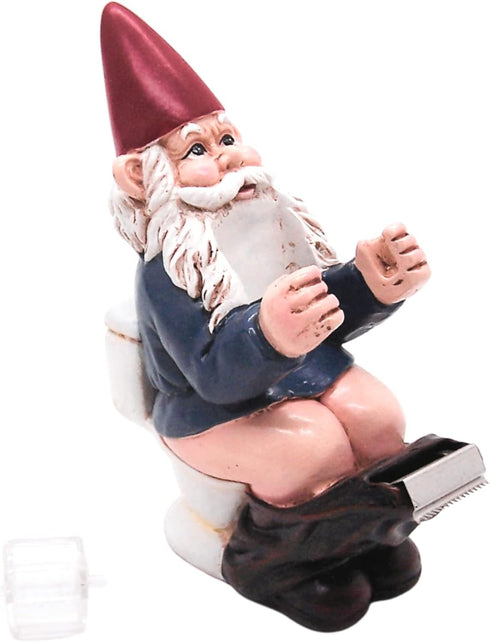 Gnome Sitting on a Toilet Tape Dispenser, Unique Funny Office Supplies, 5.25 Inches