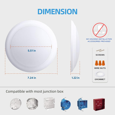 6" Dimmable 16.5W 4000K 1100Lm, ECOELER LED Disk Light, Flush Mount Ceiling Lights, Daylight, Cool White Surface Mount