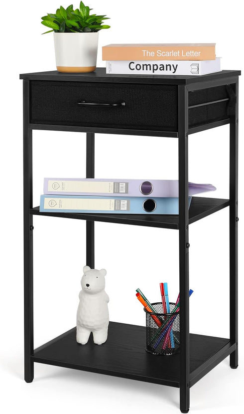 ETELI 3 Tier Printer Stand Table for Home Office, Small Multi-Functional Desk Shelf with Storage Drawer