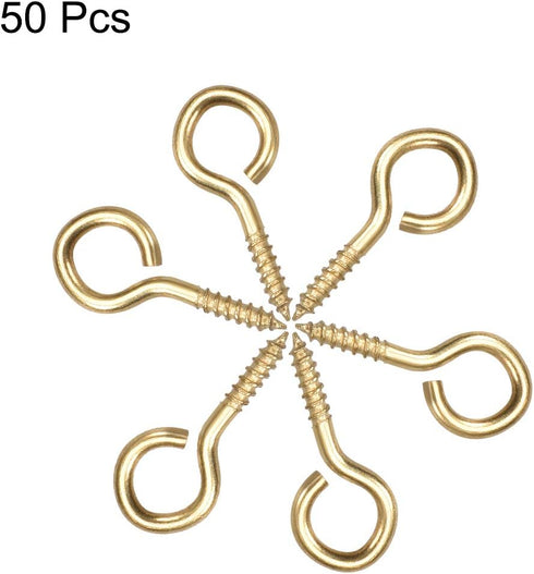 uxcell 0.9" Small Screw Eye Hooks - Self Tapping Screws Carbon Steel Screw-in Hanger Eye-Shape Ring Hooks, Gold (50pcs)