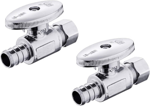 (Pack of 2) EFIELD 1/4 Turn Straight Stop Valve, 3/8" OD Compression X 1/2" Pex Chrome Plated Brass