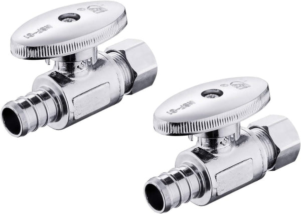 (Pack of 2) EFIELD 1/4 Turn Straight Stop Valve, 3/8" OD Compression X 1/2" Pex Chrome Plated Brass