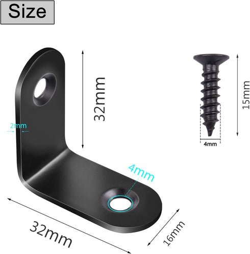 12pcs Black L Bracket Stainless Steel Corner Braces 30 x 30mm Heavy Duty Right Angle Brackets with 30pcs Screws for