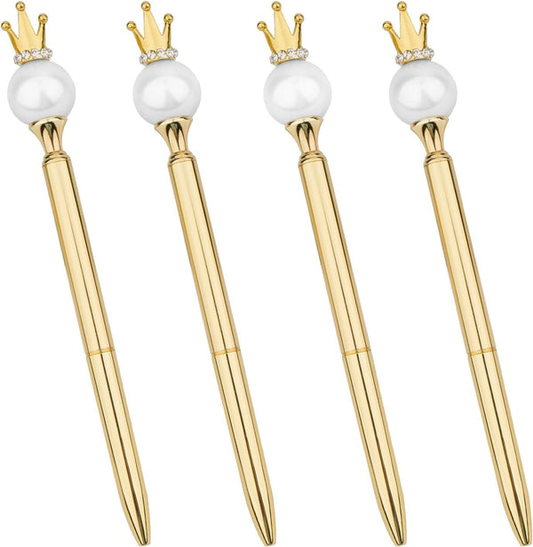 SHIDOW Gold Pen, Pearl Decorated Metal Ballpoint Pen, 4PC, for Office, Home, Party, Christmas