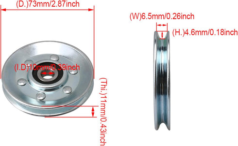 BQLZR 73x10mm Silver Iron Bearing Steel Cable Pulley, V-Shape Wheel Bearing Idler for Gym Equipment