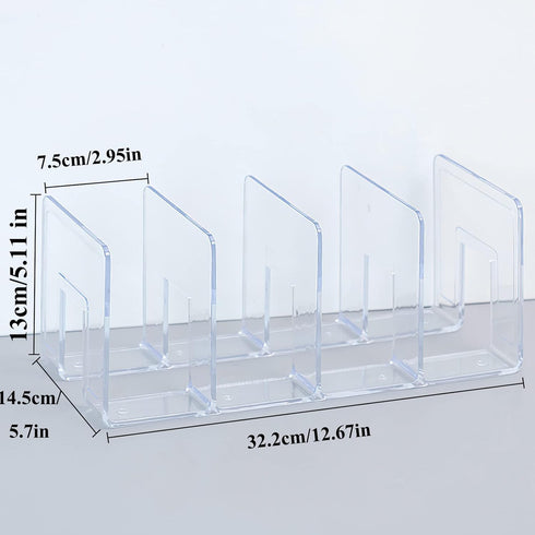 Marte Vanci Clear Acrylic File Sorter, Sturdy Desk File Organizer Shelf Book Holder Purse Handbag Clutch Divider File Folder Rack for Letter Cookbooks Home Office Kitchen Supplies 4 Sections by Marte Vanci