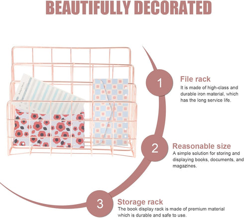 Magazine Holder for Desk - 3 Slots File Sorter Organizer, Rose Gold Desktop Accessories